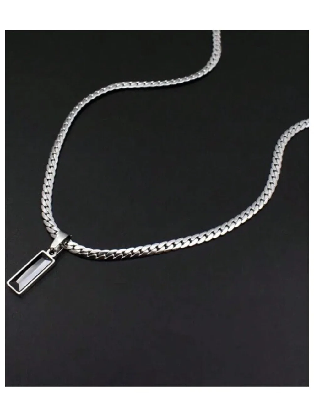 Black rectangle flat chain - Necklace - Silver - 20